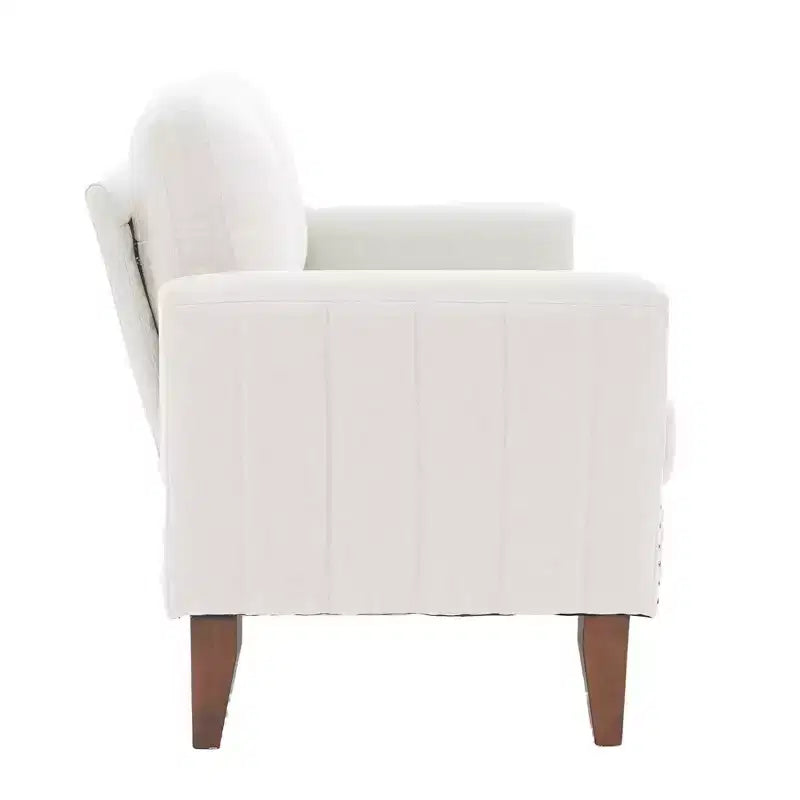 Hyleory Divanetto a Due Posti da 146 cm in Lino Imbottito con Chiodi Decorativi e Gambe in Legno Massello