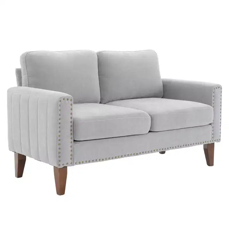 Hyleory Divanetto a Due Posti da 146 cm in Lino Imbottito con Chiodi Decorativi e Gambe in Legno Massello