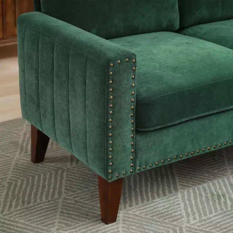 Hyleory Divanetto a Due Posti da 146 cm in Lino Imbottito con Chiodi Decorativi e Gambe in Legno Massello