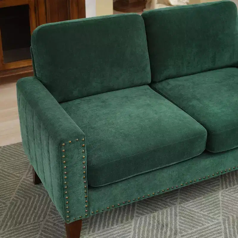 Hyleory Divanetto a Due Posti da 146 cm in Lino Imbottito con Chiodi Decorativi e Gambe in Legno Massello