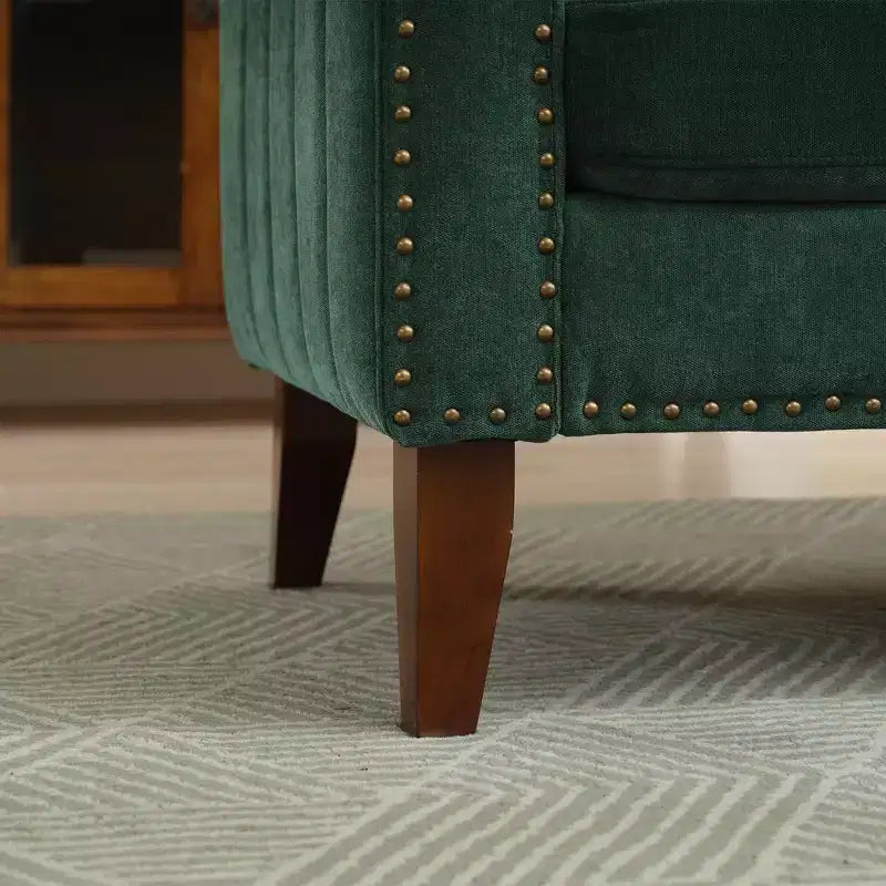 Hyleory Divanetto a Due Posti da 146 cm in Lino Imbottito con Chiodi Decorativi e Gambe in Legno Massello