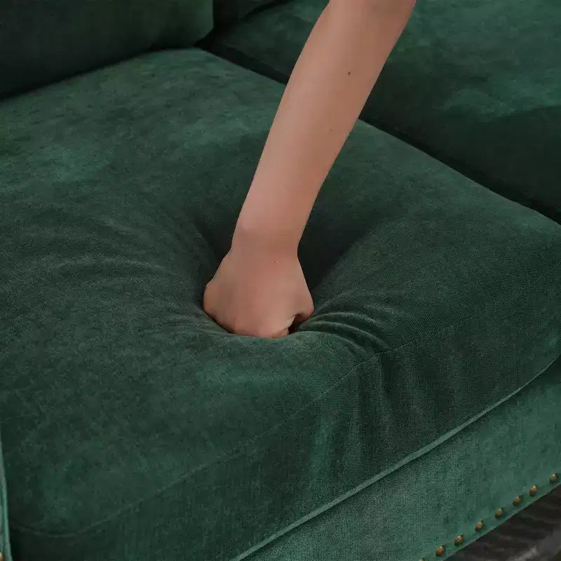 Hyleory Divanetto a Due Posti da 146 cm in Lino Imbottito con Chiodi Decorativi e Gambe in Legno Massello