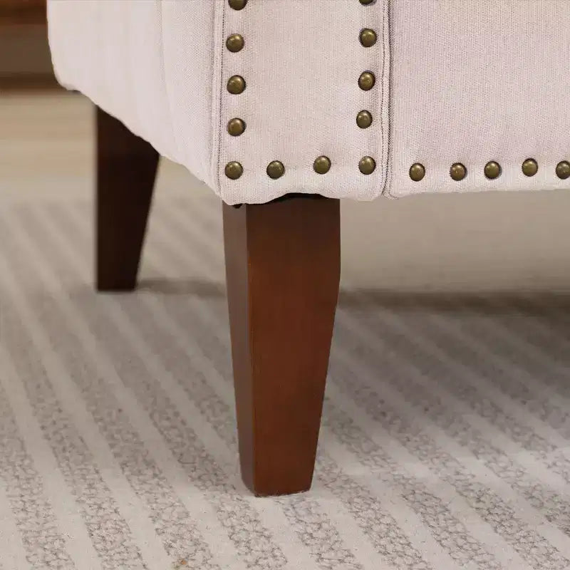Hyleory Divanetto a Due Posti da 146 cm in Lino Imbottito con Chiodi Decorativi e Gambe in Legno Massello