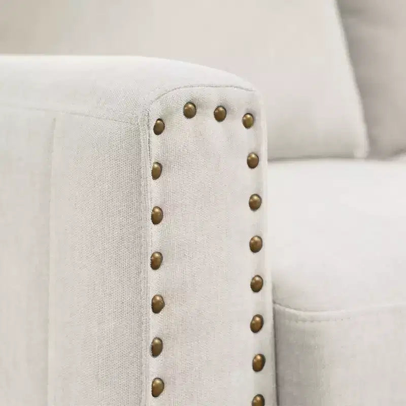 Hyleory Divanetto a Due Posti da 146 cm in Lino Imbottito con Chiodi Decorativi e Gambe in Legno Massello