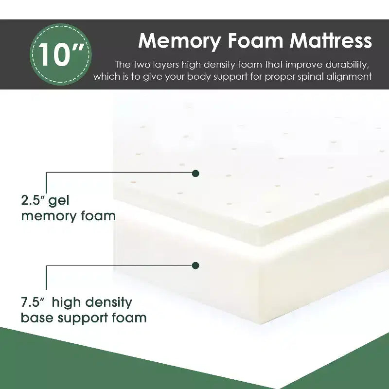 Materasso in Memory Foam con Gel FDW da 10 Pollici per un Sonno Fresco e Sollievo dalla Pressione/Materassi a Media Fermezza Certificati CertiPUR-US/Confezionato in una Scatola