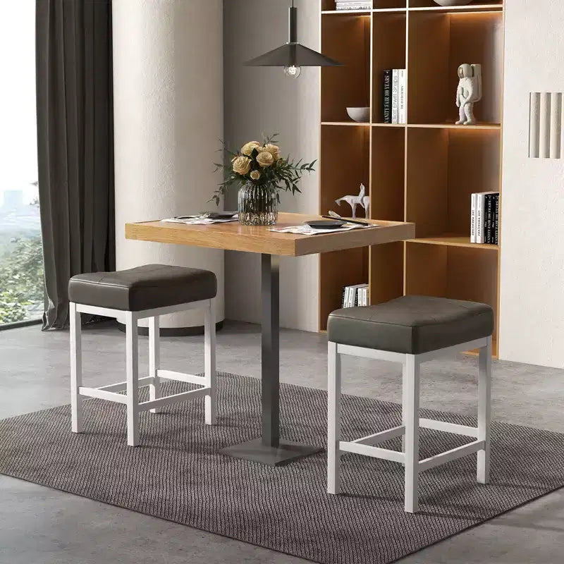 Costway Sgabelli da Bar Set di 2, 62 cm, con Struttura in Legno Massello di Gomma, Poggiapiedi Umanizzato, Cucina, Bianco/Grigio