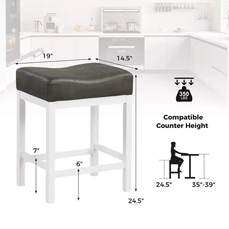 Costway Sgabelli da Bar Set di 2, 62 cm, con Struttura in Legno Massello di Gomma, Poggiapiedi Umanizzato, Cucina, Bianco/Grigio