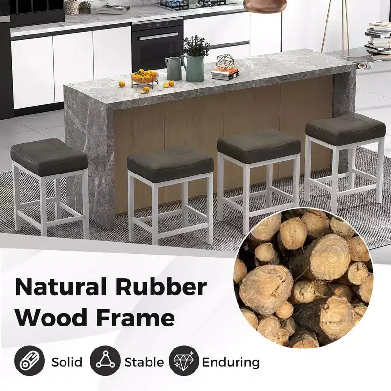 Costway Sgabelli da Bar Set di 2, 62 cm, con Struttura in Legno Massello di Gomma, Poggiapiedi Umanizzato, Cucina, Bianco/Grigio