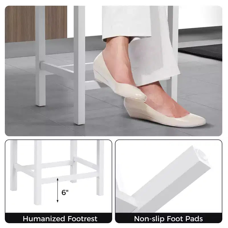 Costway Sgabelli da Bar Set di 2, 62 cm, con Struttura in Legno Massello di Gomma, Poggiapiedi Umanizzato, Cucina, Bianco/Grigio