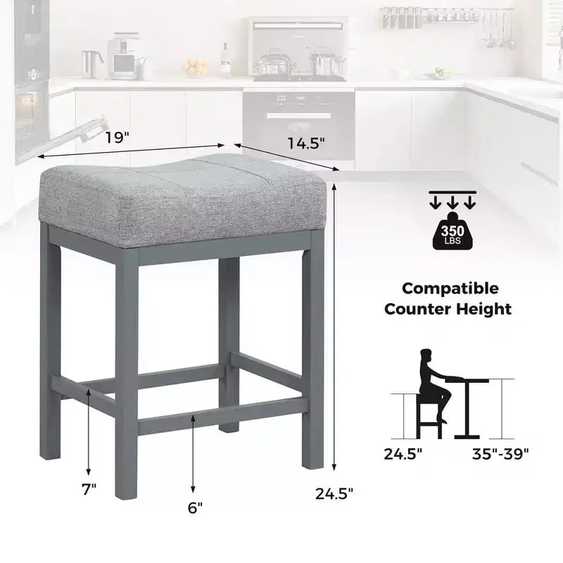 Costway Sgabelli da Bar Set di 2, 62 cm, con Struttura in Legno Massello di Gomma, Poggiapiedi Umanizzato, Cucina, Bianco/Grigio