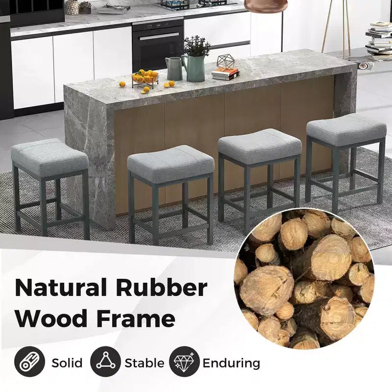 Costway Sgabelli da Bar Set di 2, 62 cm, con Struttura in Legno Massello di Gomma, Poggiapiedi Umanizzato, Cucina, Bianco/Grigio