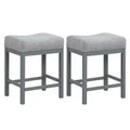 Costway 24.5 Bar Stool Set of 2 with Solid Rubber Wood Frame Humanized Footrest Kitchen White/Gray