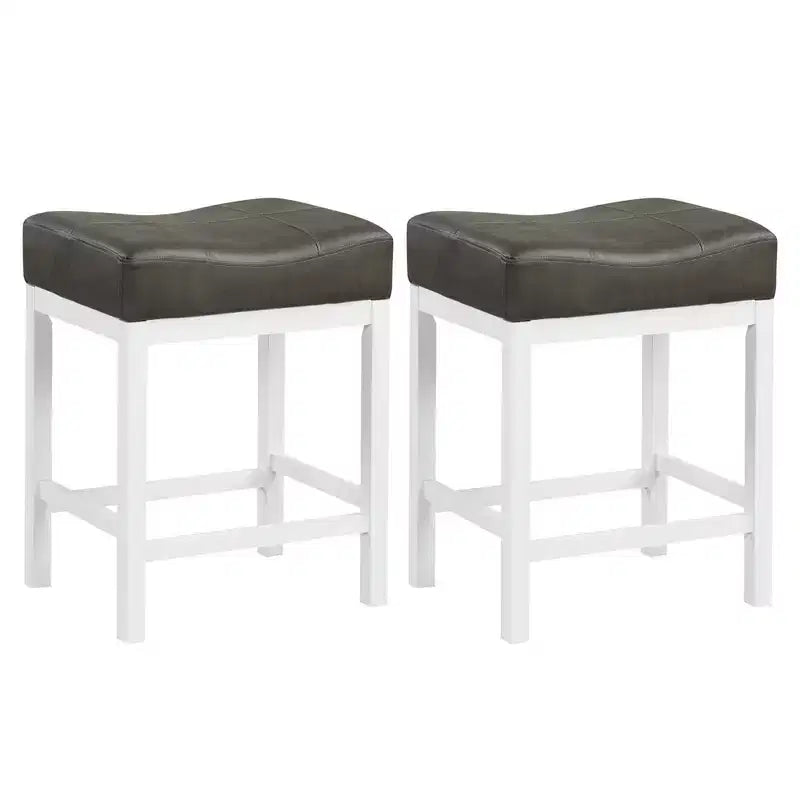 Costway Sgabelli da Bar Set di 2, 62 cm, con Struttura in Legno Massello di Gomma, Poggiapiedi Umanizzato, Cucina, Bianco/Grigio
