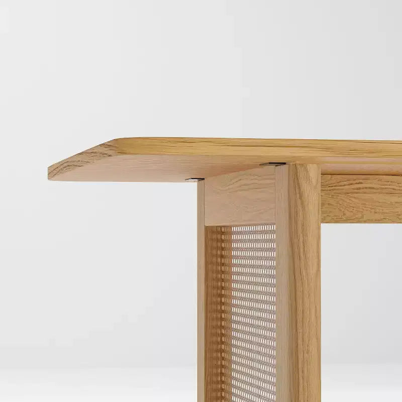 Tavolo da pranzo rettangolare Dovelina in legno di metà secolo, set tavolo da cucina in rattan per 6 persone - 67