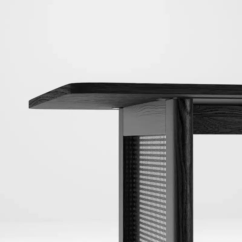 Tavolo da pranzo rettangolare Dovelina in legno di metà secolo, set tavolo da cucina in rattan per 6 persone - 67