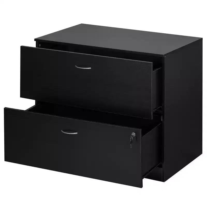 Basicwise Mobiletto portadocumenti laterale in legno da 30 pollici con due spaziosi cassetti, uno con chiusura a chiave - Adatto per l'home office, offre ampio spazio