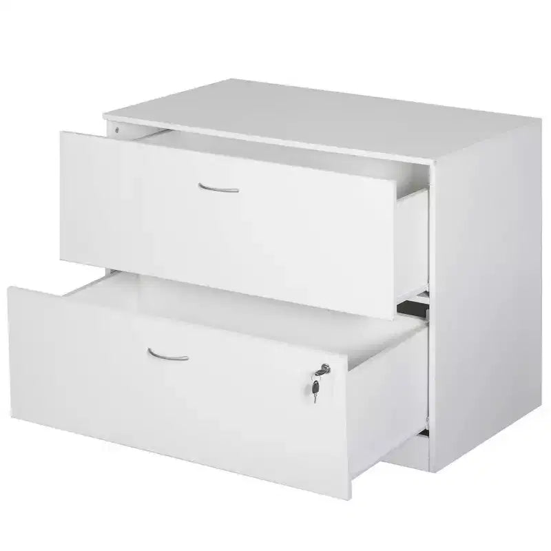 Basicwise Mobiletto portadocumenti laterale in legno da 30 pollici con due spaziosi cassetti, uno con chiusura a chiave - Adatto per l'home office, offre ampio spazio