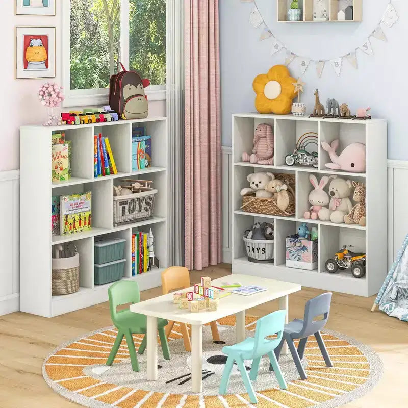 Costway Scaffale a 8 Cubi, Organizzatore di Giocattoli in Legno 41 per Bambini, Libreria Naturale/Bianco