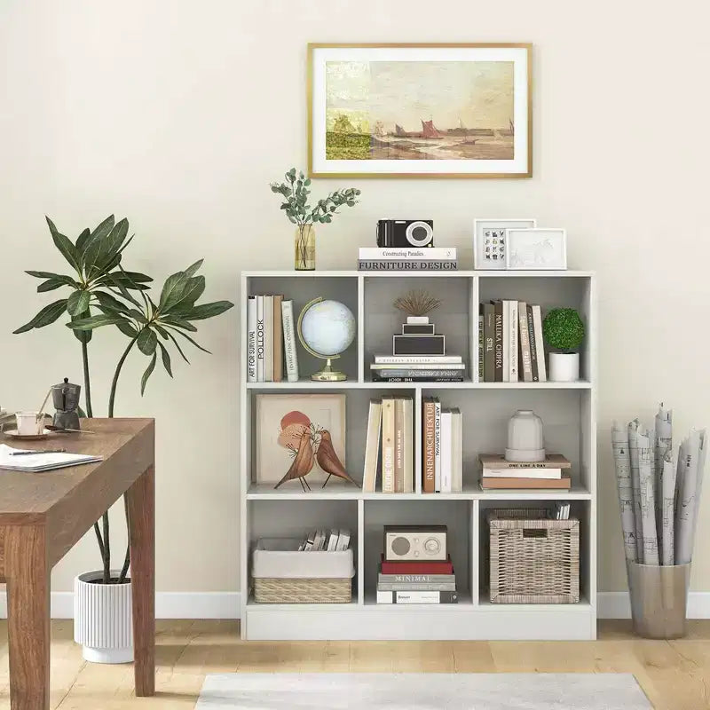 Costway Scaffale a 8 Cubi, Organizzatore di Giocattoli in Legno 41 per Bambini, Libreria Naturale/Bianco