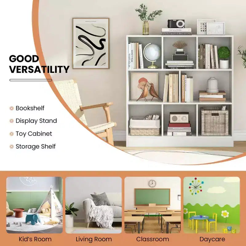 Costway Scaffale a 8 Cubi, Organizzatore di Giocattoli in Legno 41 per Bambini, Libreria Naturale/Bianco