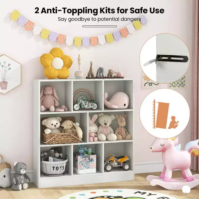 Costway Scaffale a 8 Cubi, Organizzatore di Giocattoli in Legno 41 per Bambini, Libreria Naturale/Bianco