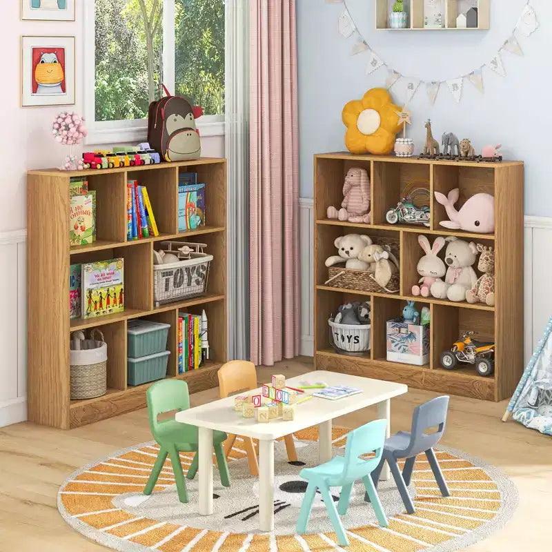 Costway Scaffale a 8 Cubi, Organizzatore di Giocattoli in Legno 41 per Bambini, Libreria Naturale/Bianco