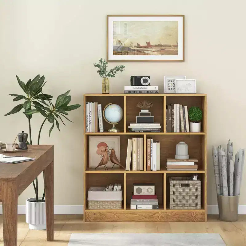 Costway Scaffale a 8 Cubi, Organizzatore di Giocattoli in Legno 41 per Bambini, Libreria Naturale/Bianco