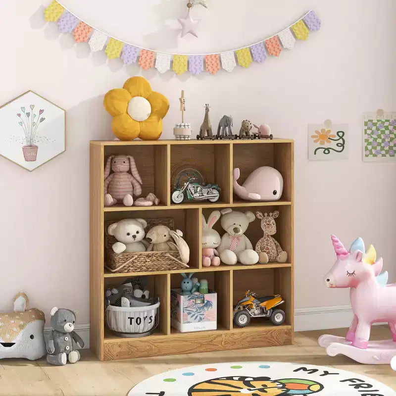 Costway Scaffale a 8 Cubi, Organizzatore di Giocattoli in Legno 41 per Bambini, Libreria Naturale/Bianco