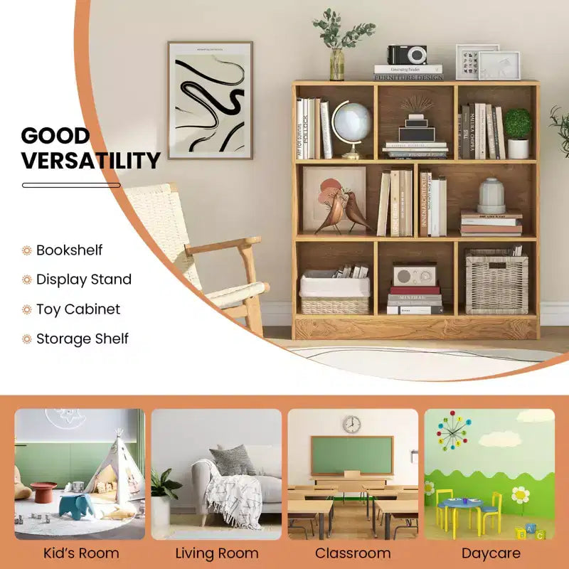 Costway Scaffale a 8 Cubi, Organizzatore di Giocattoli in Legno 41 per Bambini, Libreria Naturale/Bianco
