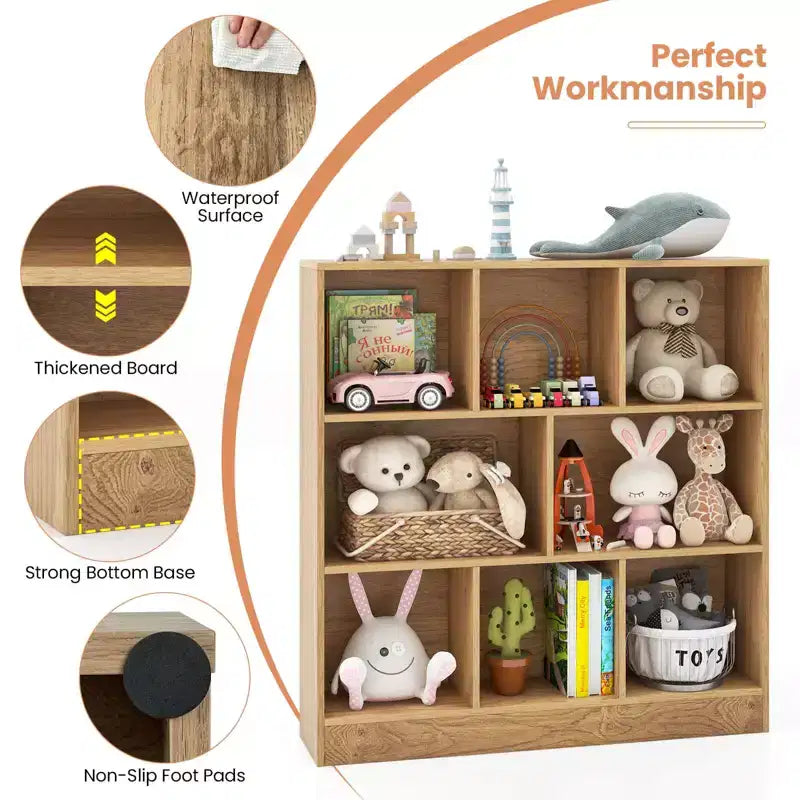 Costway Scaffale a 8 Cubi, Organizzatore di Giocattoli in Legno 41 per Bambini, Libreria Naturale/Bianco
