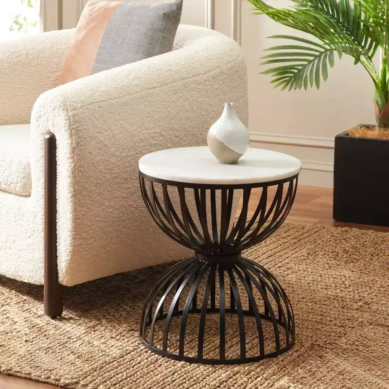 Tavolino Rotondo Tissaia - ACC4616A - Marmo Bianco/Nero - Safavieh