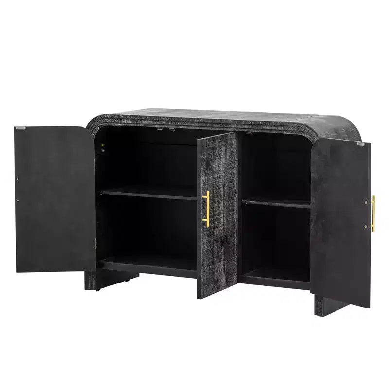 Mobile credenza retrò da 47,2W, mobiletto contenitore curvo e minimalista con maniglie dorate e divisori regolabili 4B -ModernLuxe
