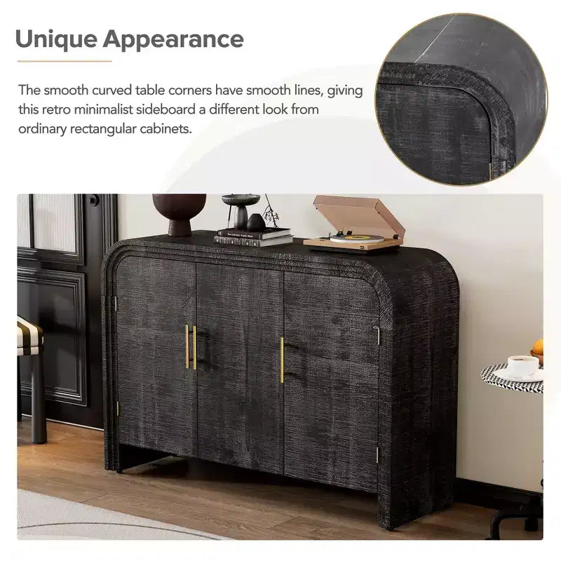 Mobile credenza retrò da 47,2W, mobiletto contenitore curvo e minimalista con maniglie dorate e divisori regolabili 4B -ModernLuxe