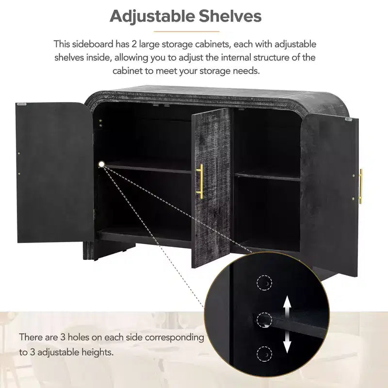 Mobile credenza retrò da 47,2W, mobiletto contenitore curvo e minimalista con maniglie dorate e divisori regolabili 4B -ModernLuxe