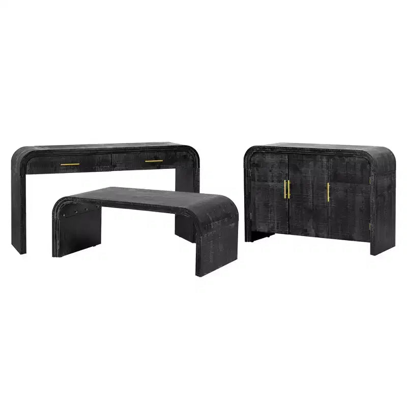 Mobile credenza retrò da 47,2W, mobiletto contenitore curvo e minimalista con maniglie dorate e divisori regolabili 4B -ModernLuxe