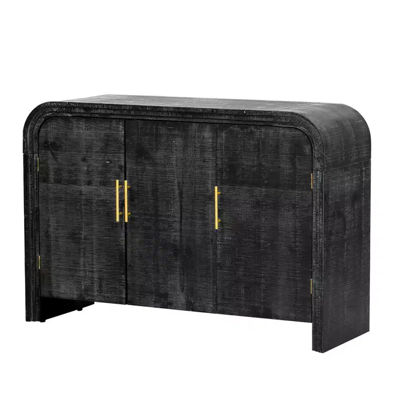 Mobile credenza retrò da 47,2W, mobiletto contenitore curvo e minimalista con maniglie dorate e divisori regolabili 4B -ModernLuxe