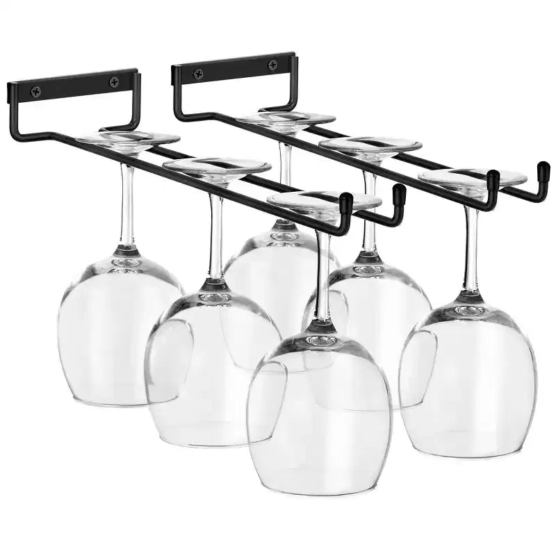 Sorbus 2 Pack 12 Inch Wall Mounted Wine Glass Racks for Under Cabinet - for Home Bar Holds Up to 4 Glasses Each