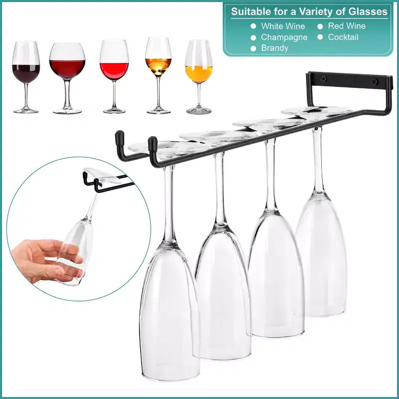 Sorbus Confezione da 2 Portabicchieri da Vino da 30 cm Montati a Parete Sotto il Pensile - per Bar di Casa Contiene Fino a 4 Bicchieri Ciascuno