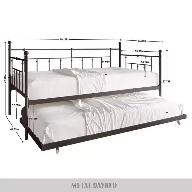 ChaletPosh Lettino in Metallo Twin Size con Rotelle Estraibili