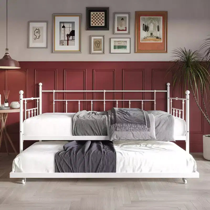 ChaletPosh Lettino in Metallo Twin Size con Rotelle Estraibili