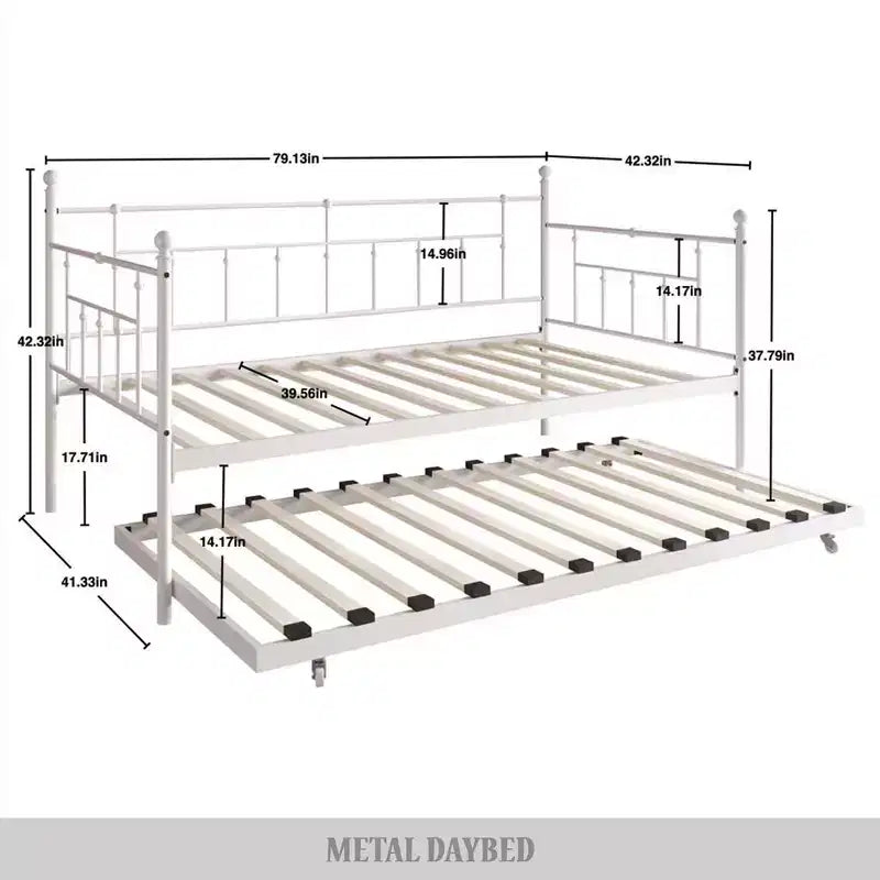 ChaletPosh Lettino in Metallo Twin Size con Rotelle Estraibili