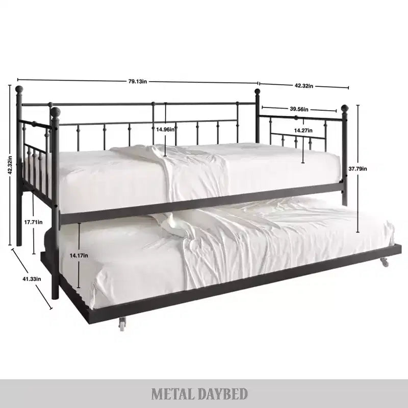 ChaletPosh Lettino in Metallo Twin Size con Rotelle Estraibili