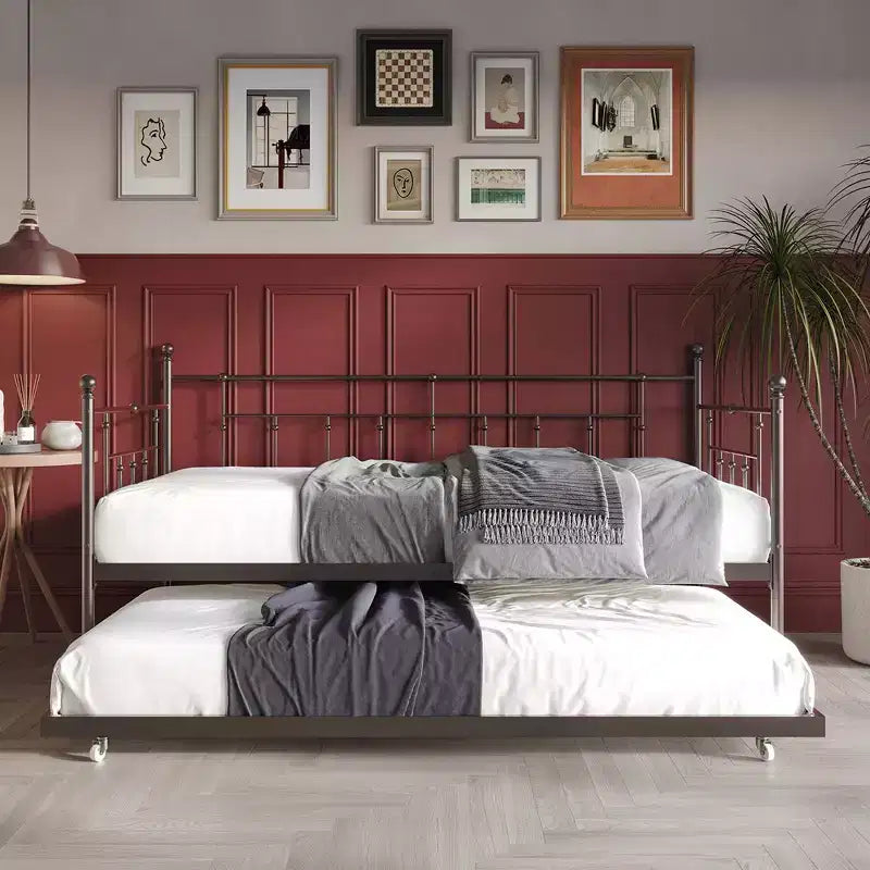 ChaletPosh Lettino in Metallo Twin Size con Rotelle Estraibili