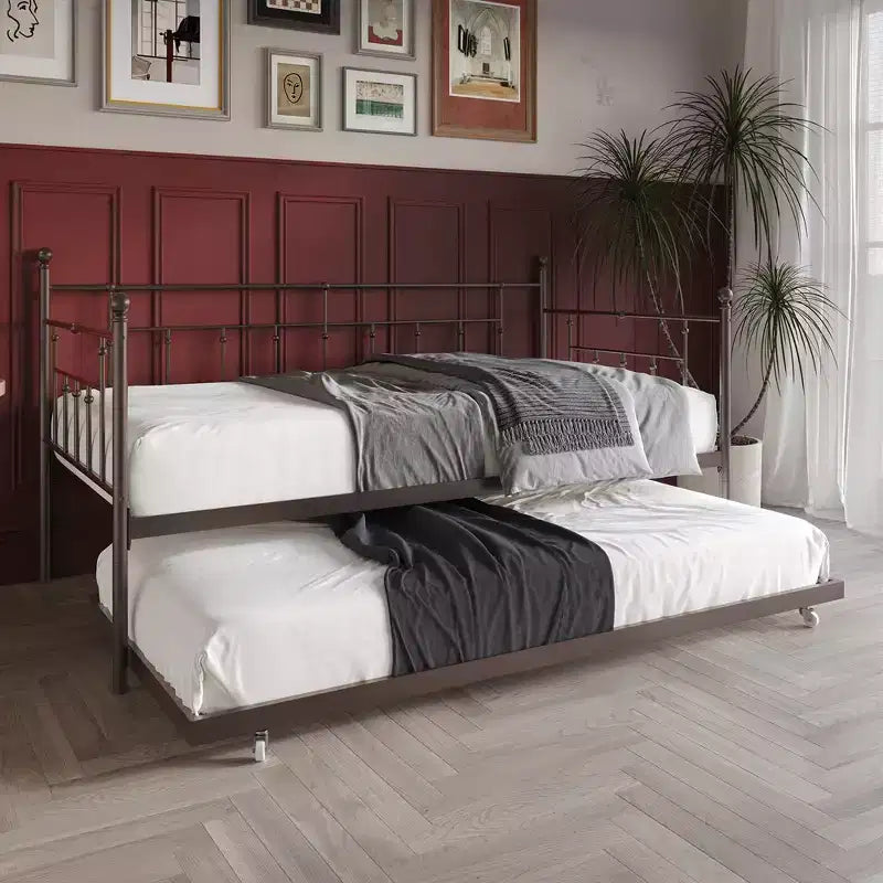 ChaletPosh Lettino in Metallo Twin Size con Rotelle Estraibili