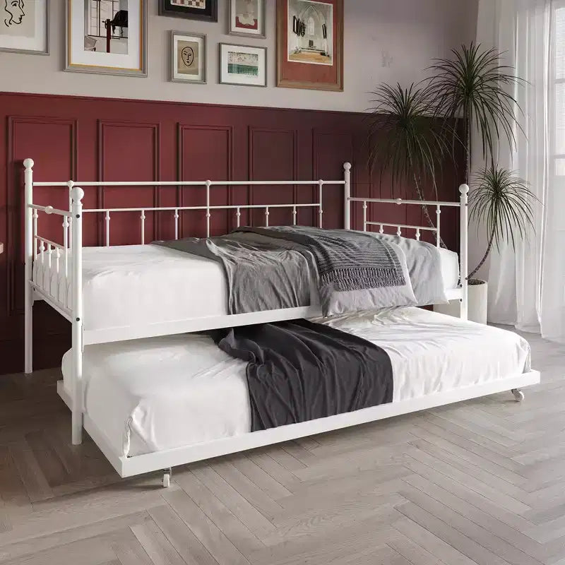 ChaletPosh Lettino in Metallo Twin Size con Rotelle Estraibili