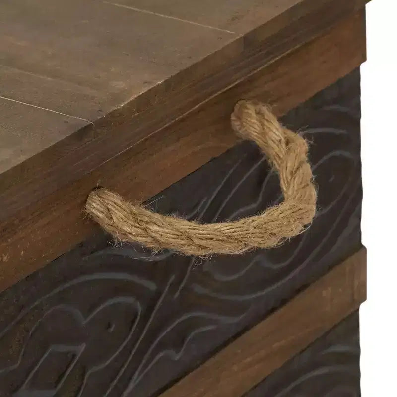 Baule Decorativo Household Essentials, Metallo Goffrato, Grande, Tonalità Noce e Mandorla