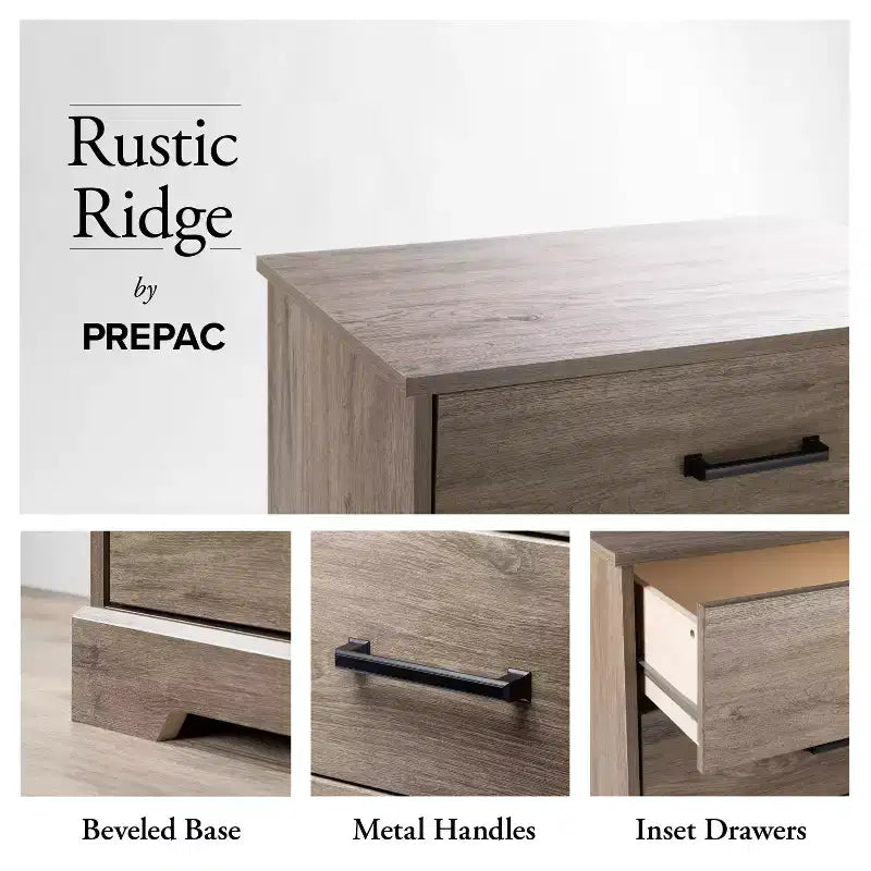 Comodino rustico Prepac Rustic Ridge con 2 cassetti e ripiano aperto