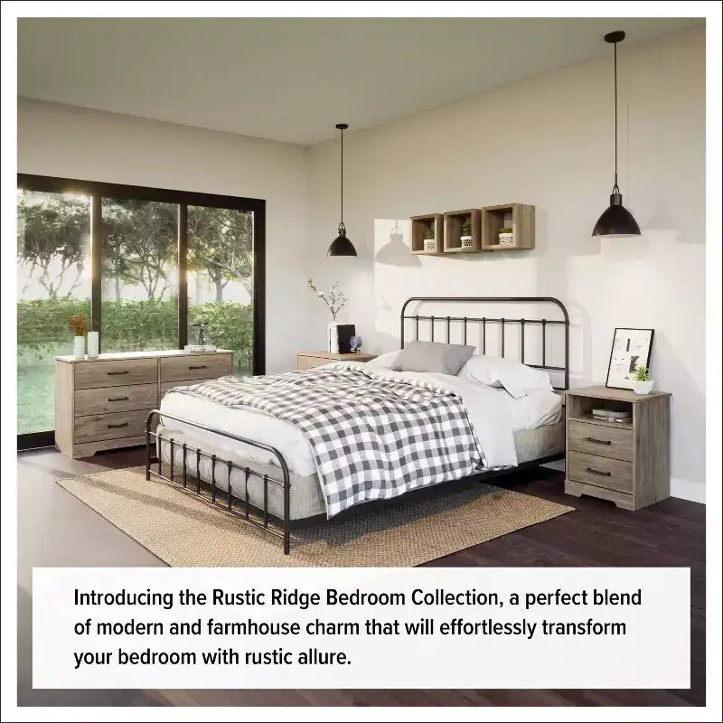 Comodino rustico Prepac Rustic Ridge con 2 cassetti e ripiano aperto