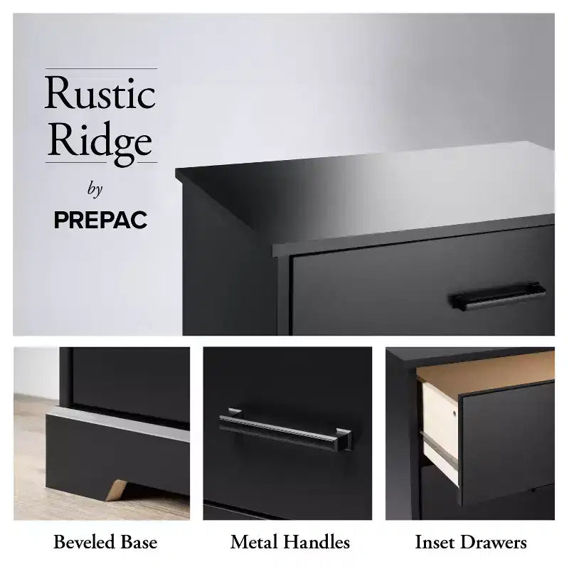 Comodino rustico Prepac Rustic Ridge con 2 cassetti e ripiano aperto