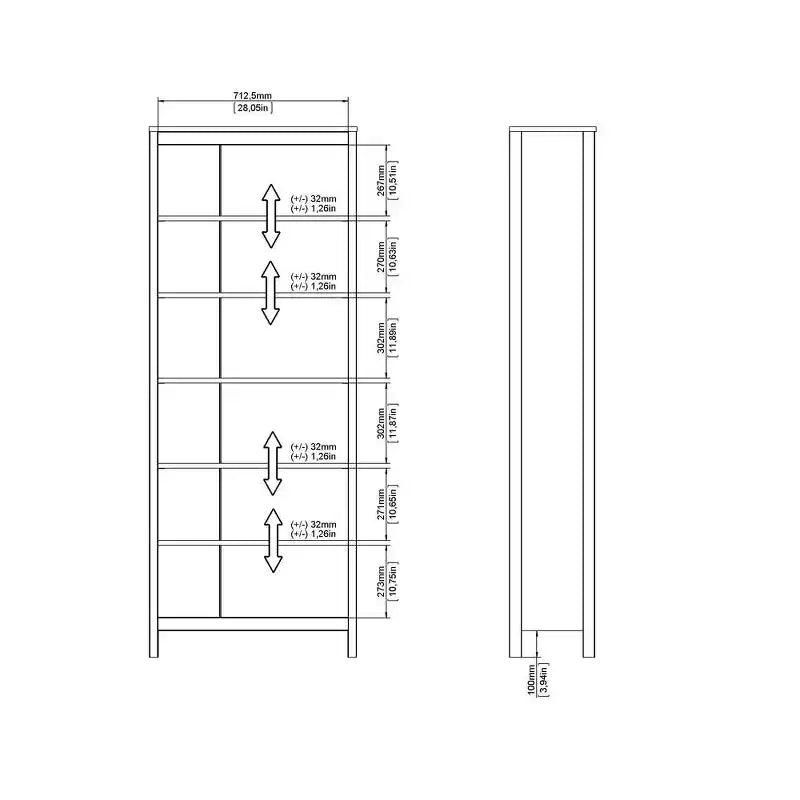 Tvilum, Libreria Regolabile a 6 Ripiani Madrid, Scaffale Aperto per Ufficio Domestico, Bianco